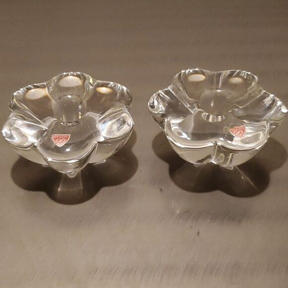 Orrefors Vintage Mid Century Swedish Crystal Stella Flower Floral Candle Holders - Picture 1 of 12